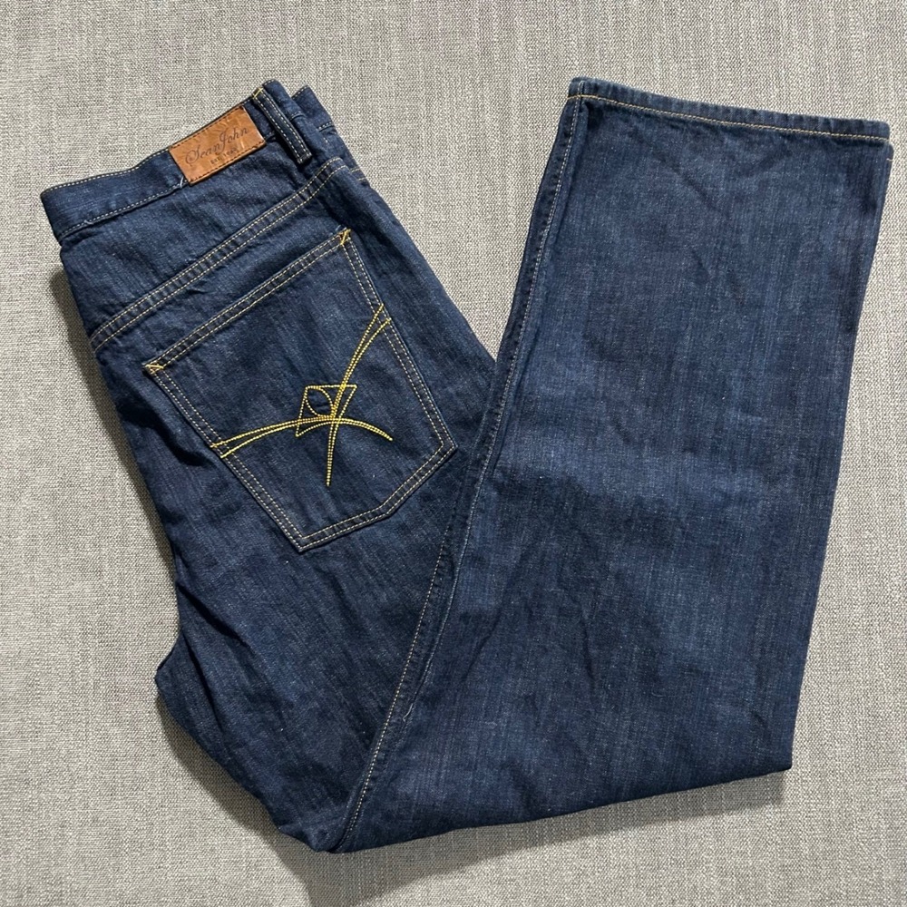Sean John Jeans Mens 36 Dark Blue Relaxed Straight Leg Embroidered Y2K